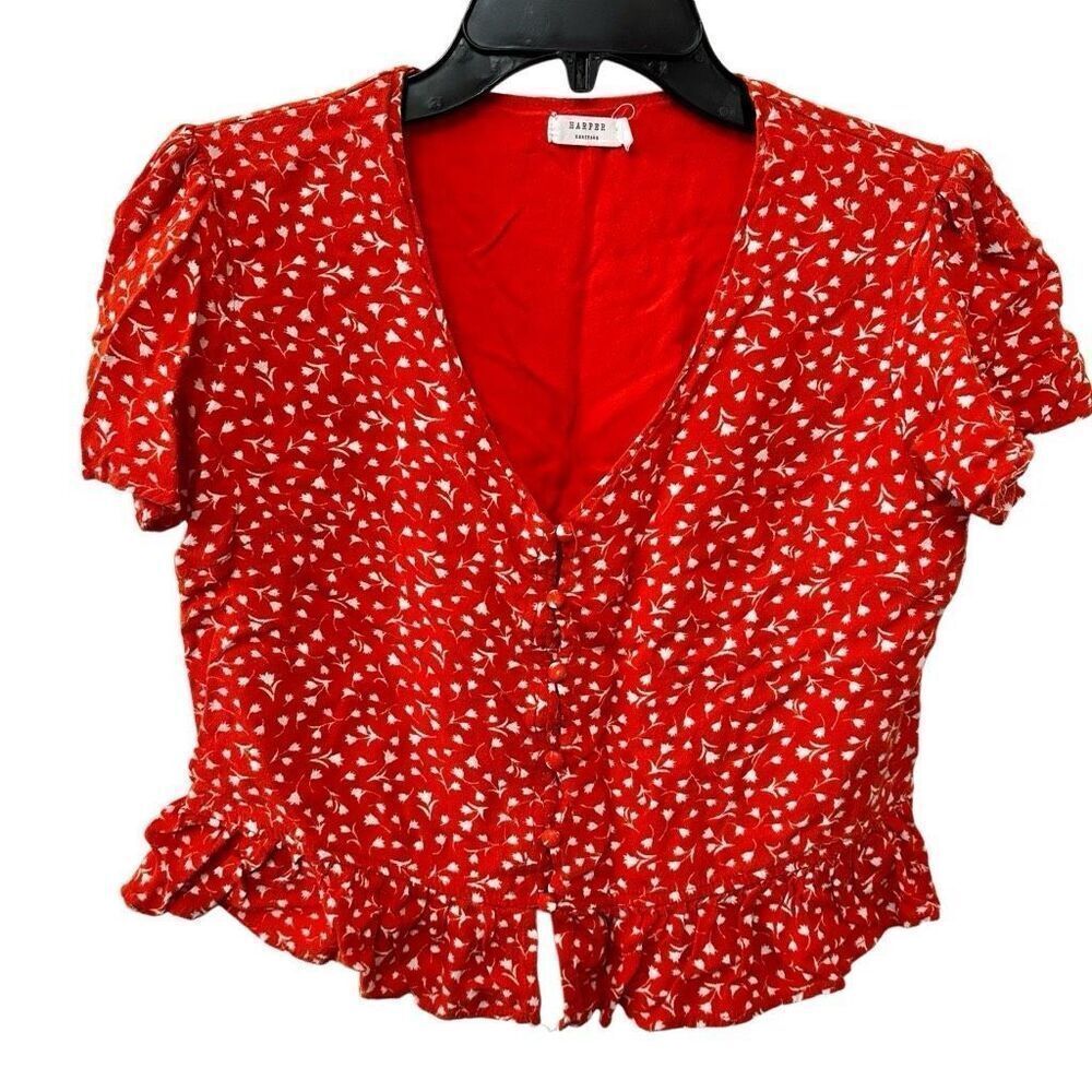 Harper burnt orange floral  short sleeved V neck crop top